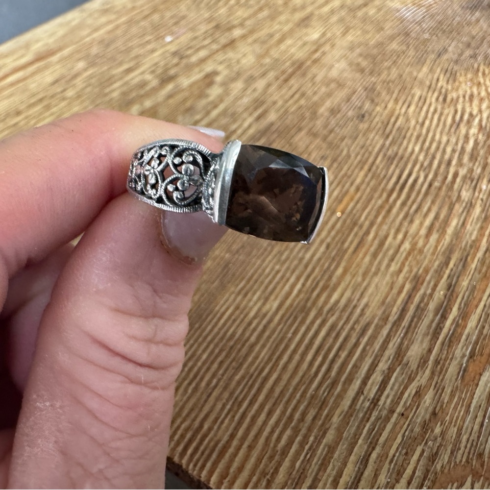 CNA (Pranda) Sterling Silver 925 Smokey Quartz Filigree Ring Size 6 Thailand
